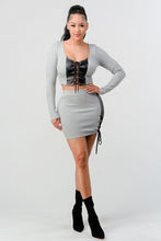 Load image into Gallery viewer, 2 Piece Set With Cropped Long Sleeve Shirt With Pu Leather Detail Matching Mini Skirt
