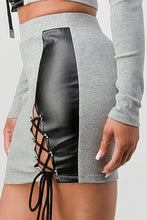 Load image into Gallery viewer, 2 Piece Set With Cropped Long Sleeve Shirt With Pu Leather Detail Matching Mini Skirt
