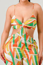 Load image into Gallery viewer, Luxe geo print satin bra top and palazzo jumpsuit
