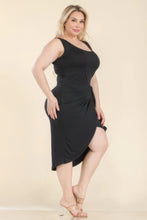 Load image into Gallery viewer, Plus Size Solid Wrap Front Tie Side Midi Dress
