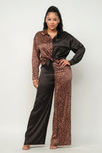 Load image into Gallery viewer, Half Animal Print And Half Solid Top And Pants Set
