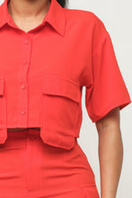 Load image into Gallery viewer, Front Button Down Side Pockets Top And Shorts Set
