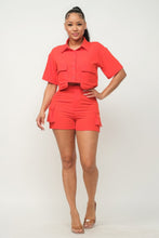 Load image into Gallery viewer, Front Button Down Side Pockets Top And Shorts Set
