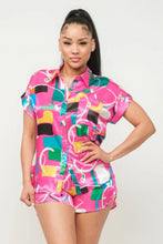 Load image into Gallery viewer, Satin Dolman Print Button Down Top And Shorts Set
