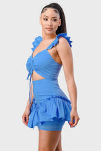 Load image into Gallery viewer, Sweetheart With Drawstring Bow Cutout Ruffled Flutter Sleeves Mini Dress
