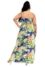 Load image into Gallery viewer, Plus Tropical Leaf Print Surplice Maxi Dress
