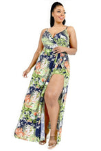 Load image into Gallery viewer, Plus Tropical Leaf Print Surplice Maxi Dress
