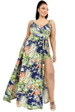 Load image into Gallery viewer, Plus Tropical Leaf Print Surplice Maxi Dress
