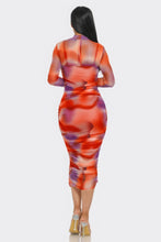 Load image into Gallery viewer, Summer Heat Print Mesh Ruched Midi Dress
