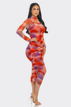 Load image into Gallery viewer, Summer Heat Print Mesh Ruched Midi Dress
