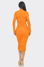 Load image into Gallery viewer, Solid Mesh Ruched Midi Dress
