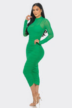 Load image into Gallery viewer, Solid Mesh Ruched Midi Dress
