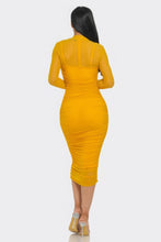 Load image into Gallery viewer, Solid Mesh Ruched Midi Dress
