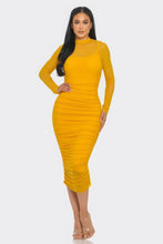 Load image into Gallery viewer, Solid Mesh Ruched Midi Dress
