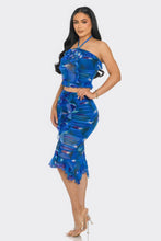 Load image into Gallery viewer, Tropical Waters Print Mesh Ruffle Halter Skirt Set
