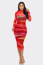 Load image into Gallery viewer, Glitch Print Mesh Ruched Midi Dress
