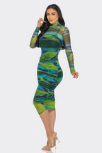 Load image into Gallery viewer, Glitch Print Mesh Ruched Midi Dress
