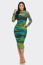 Load image into Gallery viewer, Glitch Print Mesh Ruched Midi Dress
