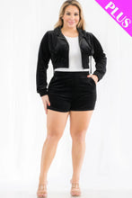 Load image into Gallery viewer, Plus Size Velour Crop Zip Up Hoodie And Shorts Set
