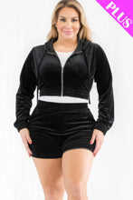 Load image into Gallery viewer, Plus Size Velour Crop Zip Up Hoodie And Shorts Set
