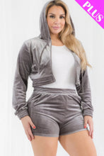 Load image into Gallery viewer, Plus Size Velour Crop Zip Up Hoodie And Shorts Set
