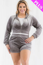 Load image into Gallery viewer, Plus Size Velour Crop Zip Up Hoodie And Shorts Set
