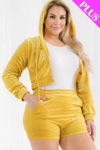 Load image into Gallery viewer, Plus Size Velour Crop Zip Up Hoodie And Shorts Set
