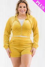 Load image into Gallery viewer, Plus Size Velour Crop Zip Up Hoodie And Shorts Set
