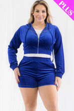 Load image into Gallery viewer, Plus Size Velour Crop Zip Up Hoodie And Shorts Set
