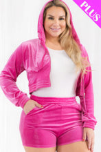 Load image into Gallery viewer, Plus Size Velour Crop Zip Up Hoodie And Shorts Set
