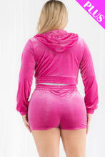 Load image into Gallery viewer, Plus Size Velour Crop Zip Up Hoodie And Shorts Set
