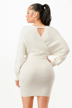 Load image into Gallery viewer, Off Shoulder Wrap Belted Ribbed Sweather Dress
