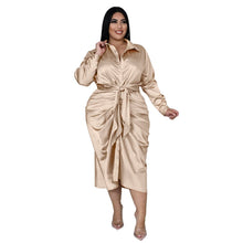 Load image into Gallery viewer, Women&#39;s Plus Size Dresses Women Solid Long Sleeve Bandage Draped Pleaped Sleeve Button Dress Office Lady  Wholesale Dropshipping
