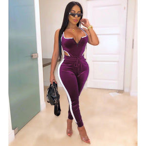 2021 Summer Women's set Velvet bodysuit pencil pants suit two piece set Sexy sleeveless Street casual fashion tracksuit outfit