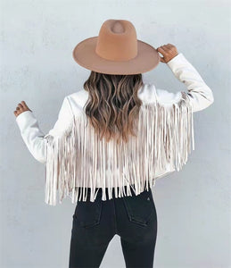 Adogirl Faux Suede Tassel Jacket Women Vintage Lapel Long Sleeve Fringed Short Hippie Motor Biker Cardigan Autumn Winter Outwear