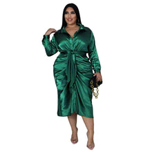 Load image into Gallery viewer, Women&#39;s Plus Size Dresses Women Solid Long Sleeve Bandage Draped Pleaped Sleeve Button Dress Office Lady  Wholesale Dropshipping
