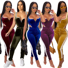 Load image into Gallery viewer, 2021 Summer Women&#39;s set Velvet bodysuit pencil pants suit two piece set Sexy sleeveless Street casual fashion tracksuit outfit
