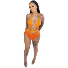 Load image into Gallery viewer, Women Summer Bikini Suit Beach Sexy Tassel Two Piece Set  Solid Halter Bra Top Underwear Shorts Outfit Bathing Suit Matching Set
