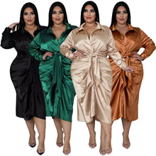 Load image into Gallery viewer, Women&#39;s Plus Size Dresses Women Solid Long Sleeve Bandage Draped Pleaped Sleeve Button Dress Office Lady  Wholesale Dropshipping
