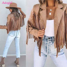 Load image into Gallery viewer, Adogirl Faux Suede Tassel Jacket Women Vintage Lapel Long Sleeve Fringed Short Hippie Motor Biker Cardigan Autumn Winter Outwear
