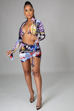 Load image into Gallery viewer, Echoine 4 pcs Summer Swimwear Bikini Set Women Sexy Print Bodycon Long Flare Sleeve Short Jacket Mini Skirt Beach Swimsuit
