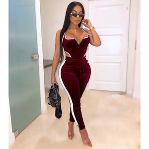 2021 Summer Women's set Velvet bodysuit pencil pants suit two piece set Sexy sleeveless Street casual fashion tracksuit outfit