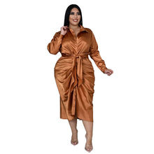 Load image into Gallery viewer, Women&#39;s Plus Size Dresses Women Solid Long Sleeve Bandage Draped Pleaped Sleeve Button Dress Office Lady  Wholesale Dropshipping
