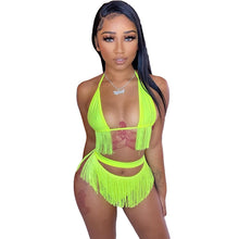 Load image into Gallery viewer, Women Summer Bikini Suit Beach Sexy Tassel Two Piece Set  Solid Halter Bra Top Underwear Shorts Outfit Bathing Suit Matching Set
