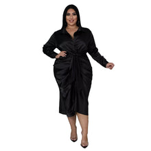 Load image into Gallery viewer, Women&#39;s Plus Size Dresses Women Solid Long Sleeve Bandage Draped Pleaped Sleeve Button Dress Office Lady  Wholesale Dropshipping
