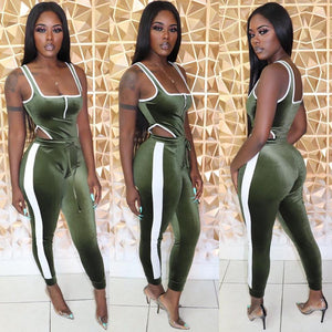 2021 Summer Women's set Velvet bodysuit pencil pants suit two piece set Sexy sleeveless Street casual fashion tracksuit outfit