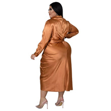 Load image into Gallery viewer, Women&#39;s Plus Size Dresses Women Solid Long Sleeve Bandage Draped Pleaped Sleeve Button Dress Office Lady  Wholesale Dropshipping
