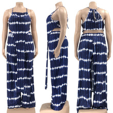 Load image into Gallery viewer, Summer 2 Pieces Club Outfit Sexy Halter Crop Top and Wide Leg Long Pants Fashion Printed Tracksuit Women Vacation Sets S-5XL
