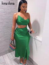 Load image into Gallery viewer, Hawthaw Women Elegant Party Club Evening Birthday Hollow Out Bodycon Stain Green Long Dress 2022 Summer Clothes Streetwear
