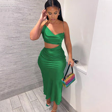 Load image into Gallery viewer, Hawthaw Women Elegant Party Club Evening Birthday Hollow Out Bodycon Stain Green Long Dress 2022 Summer Clothes Streetwear
